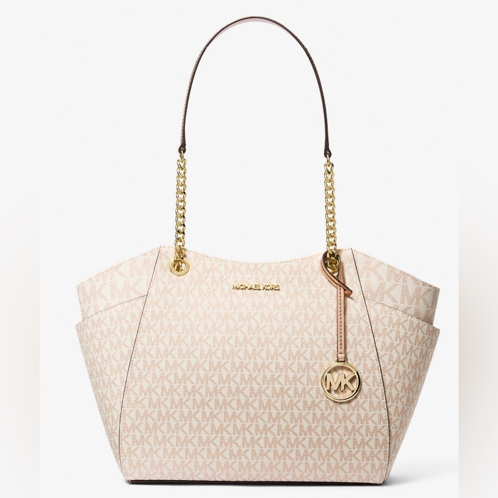 New Michael Kors Jet Set Travel Large MK Logo Chain Strap Shoulder Tote - Picture 1 of 4